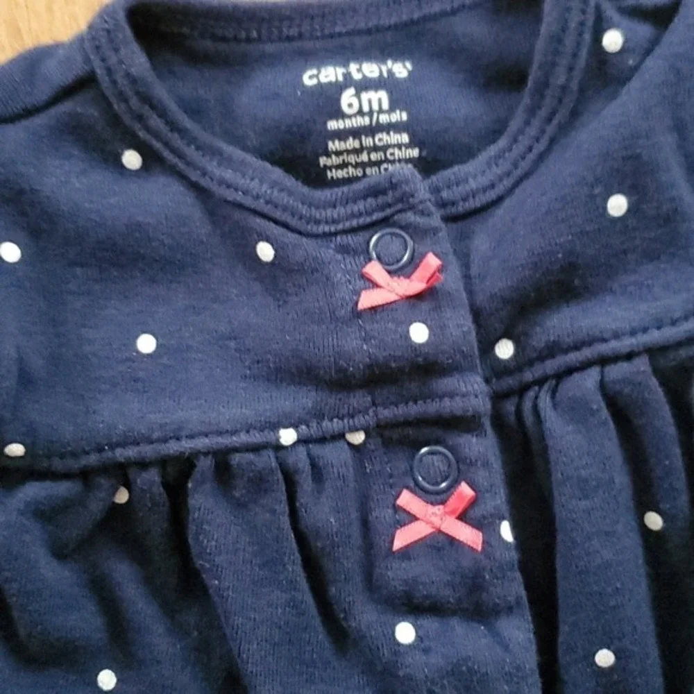 Carters Girls Summer Strawberry‎ Navy Polka Dot Romper One Piece Size 6M
